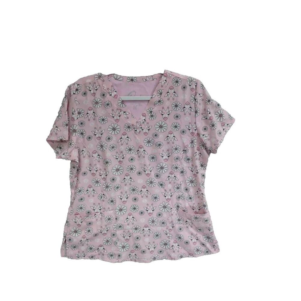 Scrub Top Medium Pink Giraffe Floral Nursing Medical Dentist Prints by Maevn